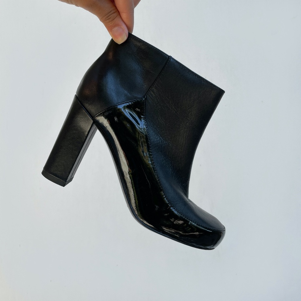 Jil Sander Navy Patent Black Leather Ankle Boots